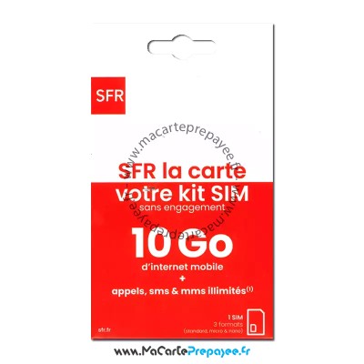 recto packaging carte sim prépayée sfr la carte 10go illimité