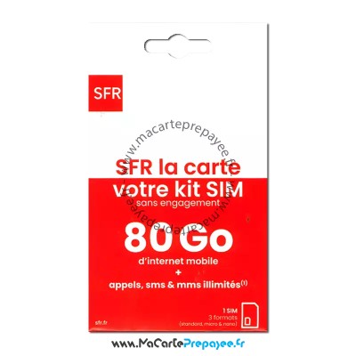 recto packaging carte sim prépayée sfr la carte 80go illimité