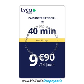 PASS Lycamobile international 30 - 30 min vers 13 pays - 9,99€