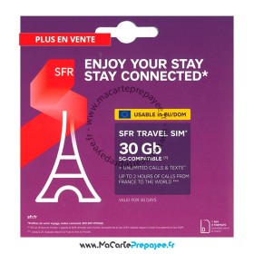 Carte SIM prépayée SFR Travel SIM 5G 30Go