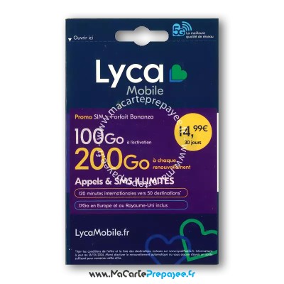 carte sim prépayée lyca,carte sim lycamobile bureau de tabac,carte prépayée lycamobile France,forfait lyca Bonanza