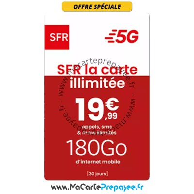 Recharge SFR La Carte en ligne | 14.99€ - Illimité + 180Go (5G)